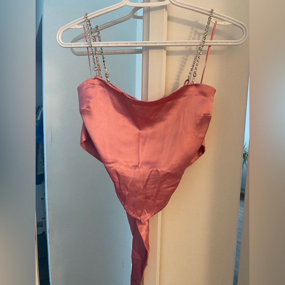 Garage Satin Pink Cami w/ Back Tie & Jewel Straps